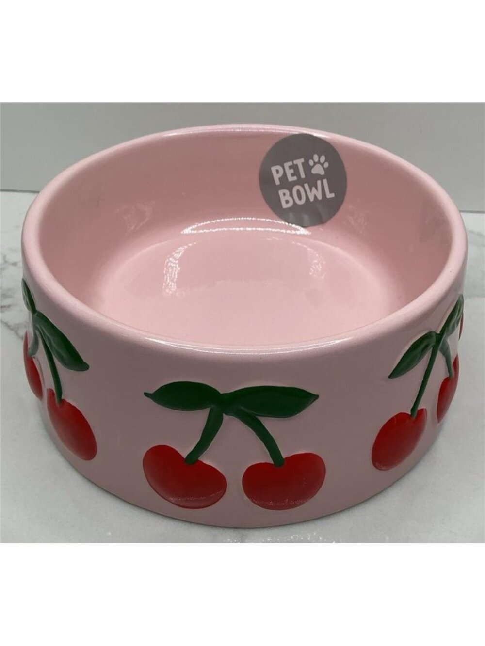 Pink Cherry Pet Bowl Ceramic Dog Cat Dish Rockybear Pet Kawaii Microwave Safe